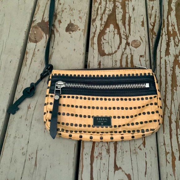 FOSSIL Dawson small Crossbody dot pattern tan black - Picture 1 of 13